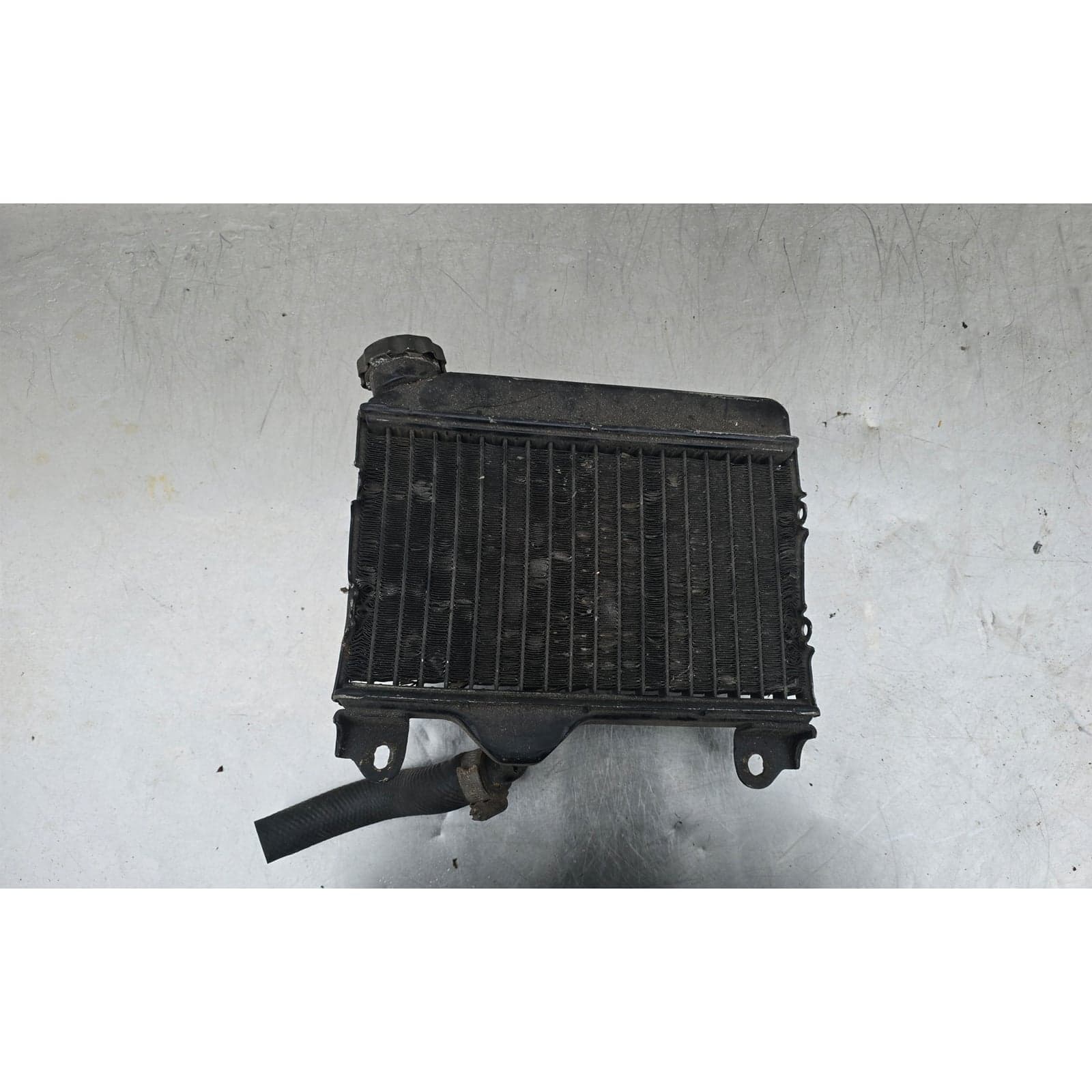 Full view of Suzuki RG125 Gamma radiator assembly with hoses and cap